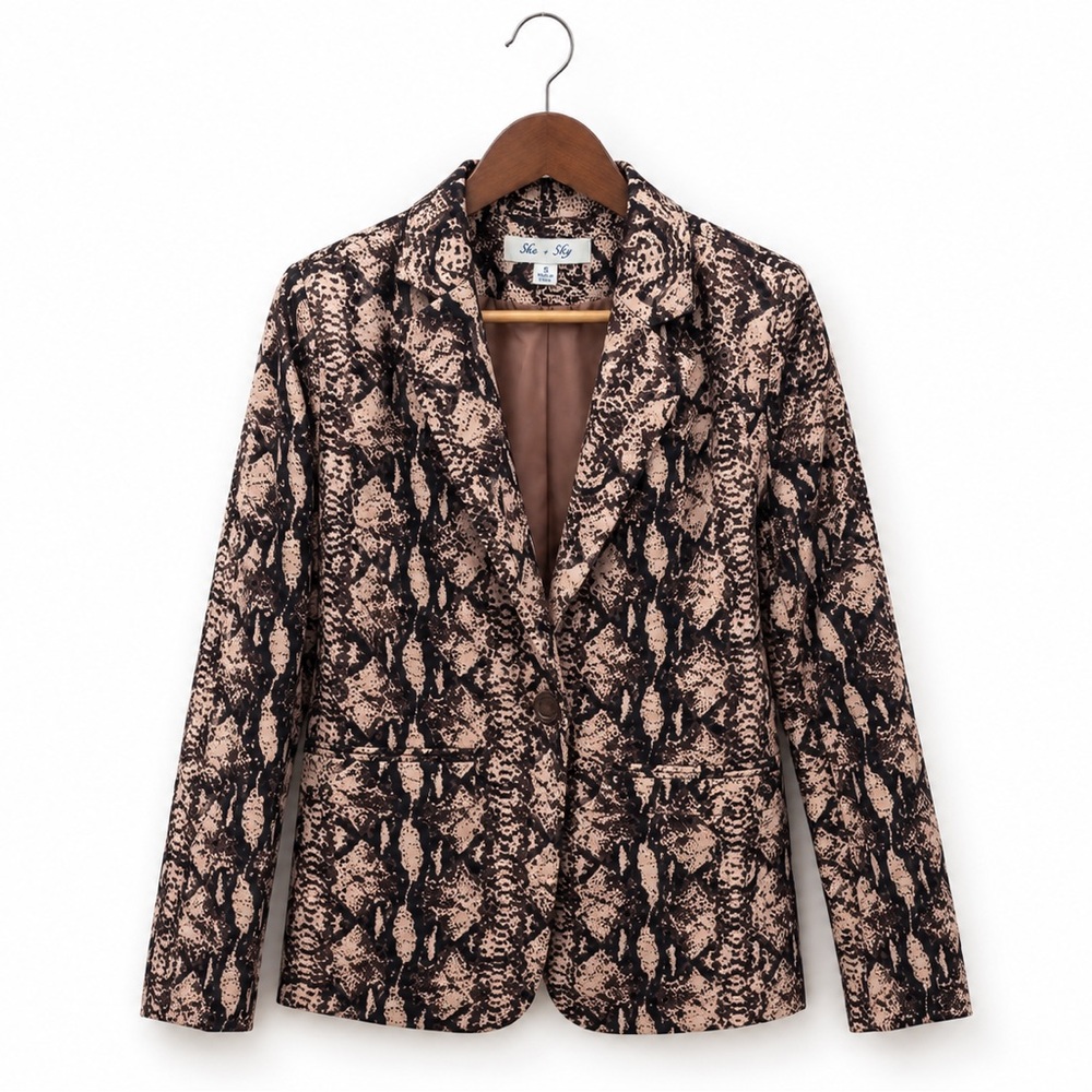 She + Sky Snake Print Blazer in Black and Tan